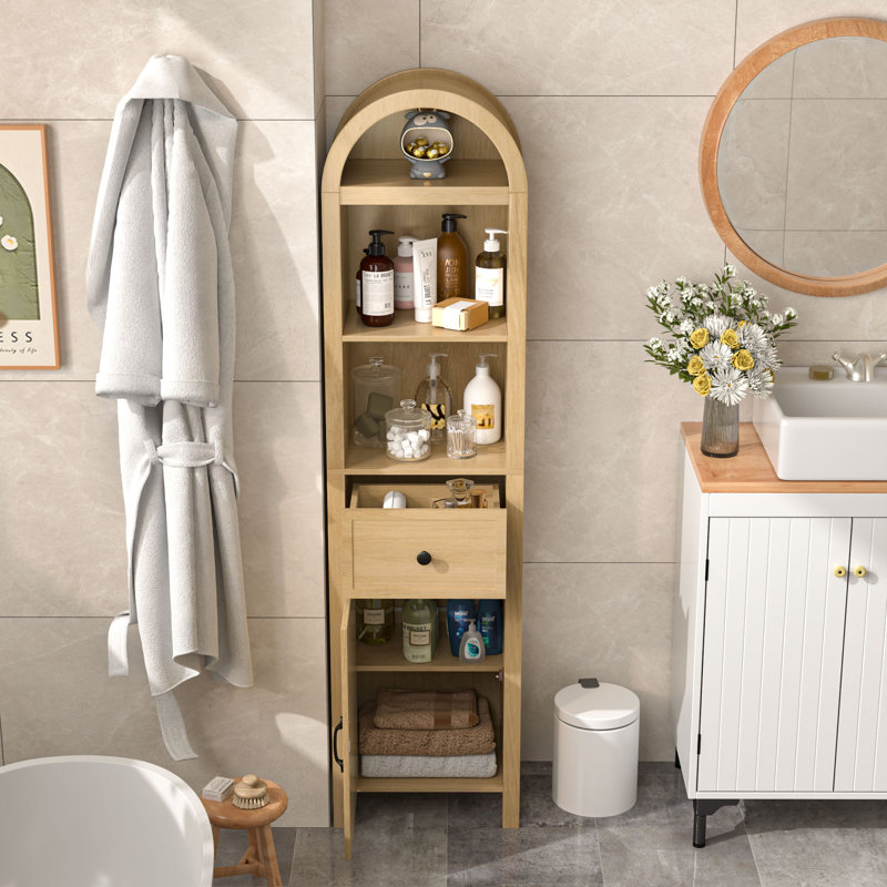 Lark Manor Freestanding Bathroom Cabinet Narrow Tall Bathroom Storage Cabinet With Fluted Doors And Drawers Wayfair